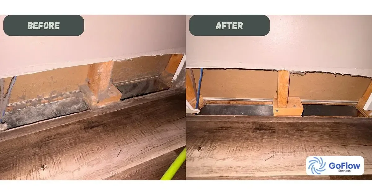 Before-and-after photographs of a wall return vent with its grille removed